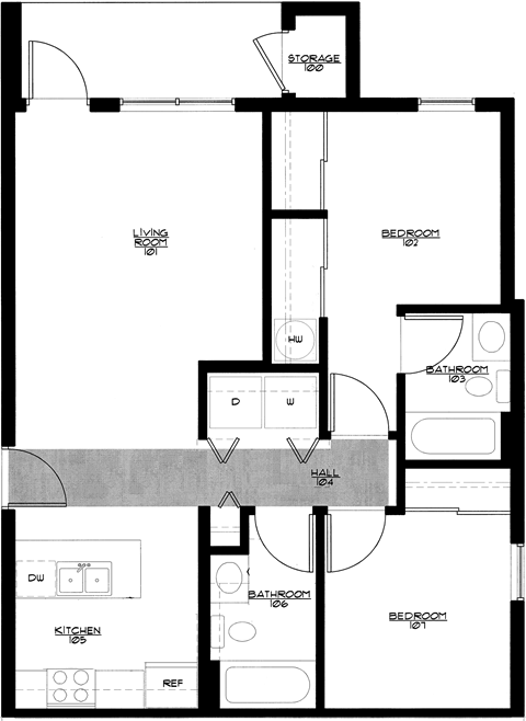 Floor plan for 2 beds, 2 baths, 863 sqft